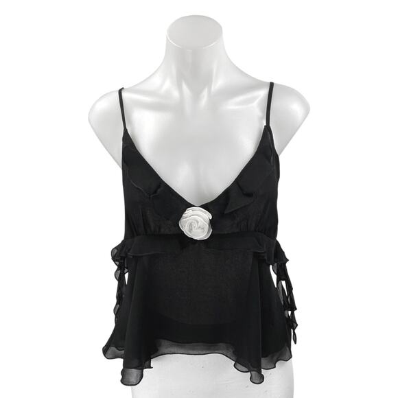 NEW Aritzia Wilfred Blossom Black Ruffled Chiffon Sleeveless Cami Tank Top Sz XS - Picture 1 of 4